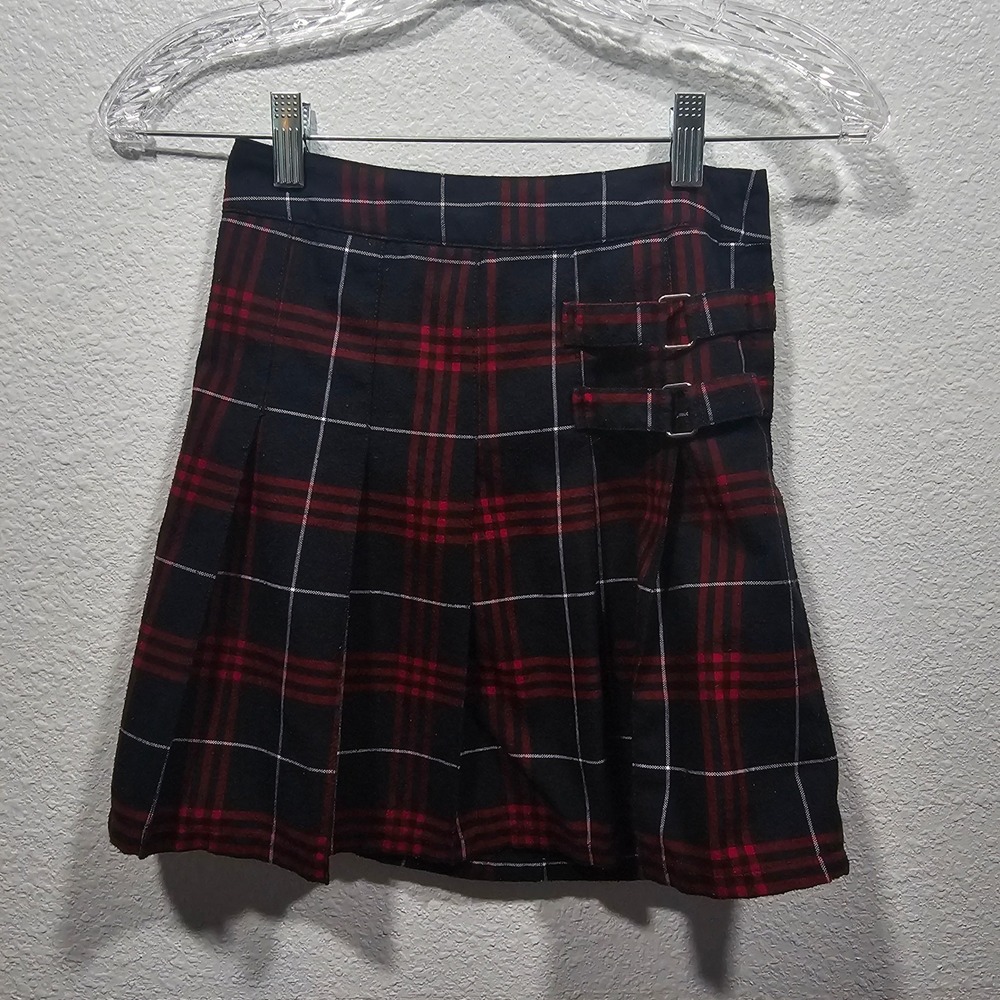 French Toast Girls Red Plaid Pleated Skort Size 8 Buckle Detail School Uniform